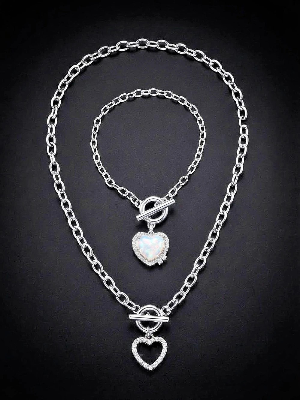 Silver Heart Pendant Necklace Set-Women’s jewelry